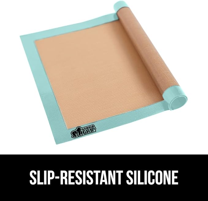 GORILLA GRIP Reusable Nonstick Silicone Baking Mat, 2-Pack, 20.5x14.62, 2/3 Sheet, BPA-Free Oven Safe Food Liner for Cookie Sheets, No Mess Easy Clean Pastry Mats, Holiday Baking Essentials, Mint