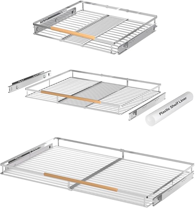 Large Pull Out Cabinet Organizer, Heavy Duty Cabinet Expandable Pull Out Shelves, Slide Out Cabinet Organization Storage, 3 Pack 23.2''-40''W