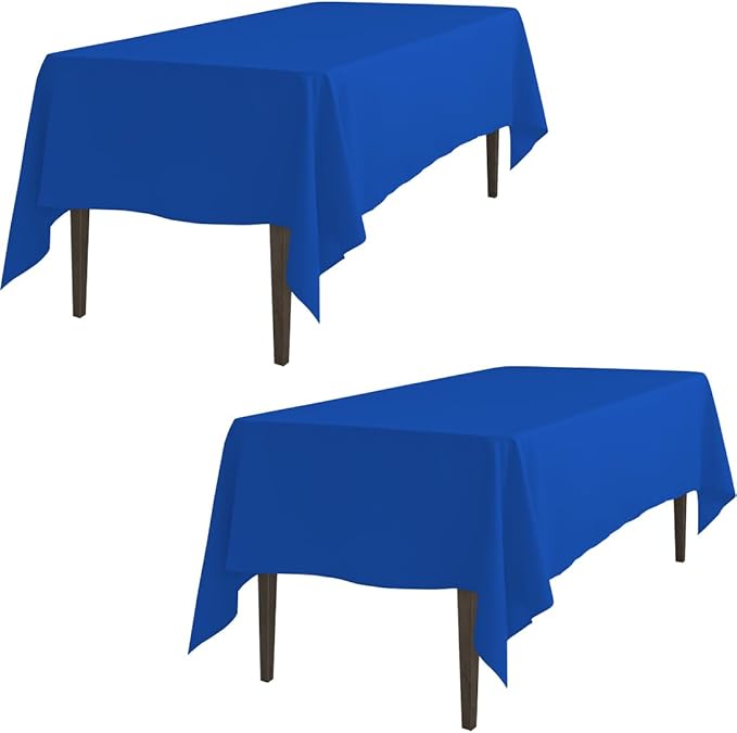LTC LINENS 2 Pack Rectangle Tablecloths Royal Blue 60 x 126 Inch for 8 ft Rectangular Banquet Tables with Half-Drop - Stain and Wrinkle Resistant Polyester Fabric Cloth Table Covers for Wedding, Party