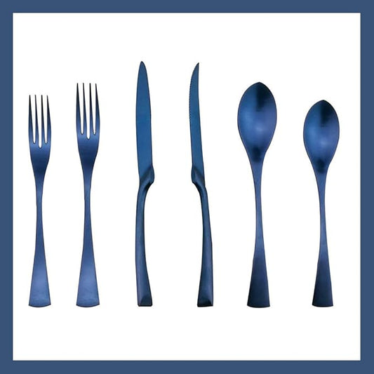 6-Piece Flatware Set,Extra Thick Heavy Duty - 18/10 Stainless Steel Cutlery Sets,High Matte Blue Finish Silverware Flatware Sets Service for 1, Use for Home,Kitchen Utensil Set