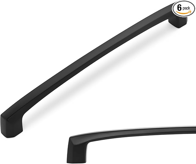 6 Pack 7 Inch(177mm) Kitchen Cabinet Handles Matte Black Cabinet Pulls Zinc Alloy Drawer Pulls Solid Kitchen Hardware