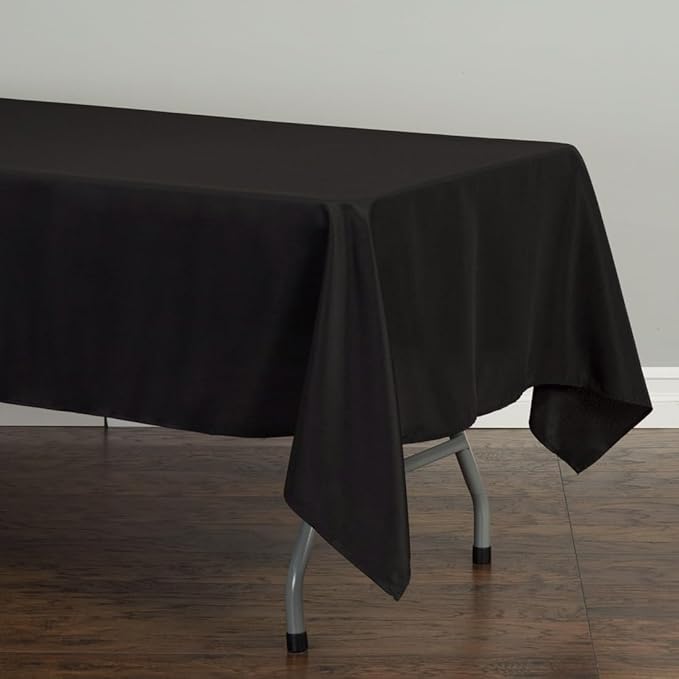 LTC LINENS 5 Pack Black Rectangular Tablecloths 60 x 102 Inches for 6 Feet Rectangle Banquet Tables with Half-Drop - Stain and Wrinkle Resistant Polyester Fabric Cloth Table Covers for Party, Wedding