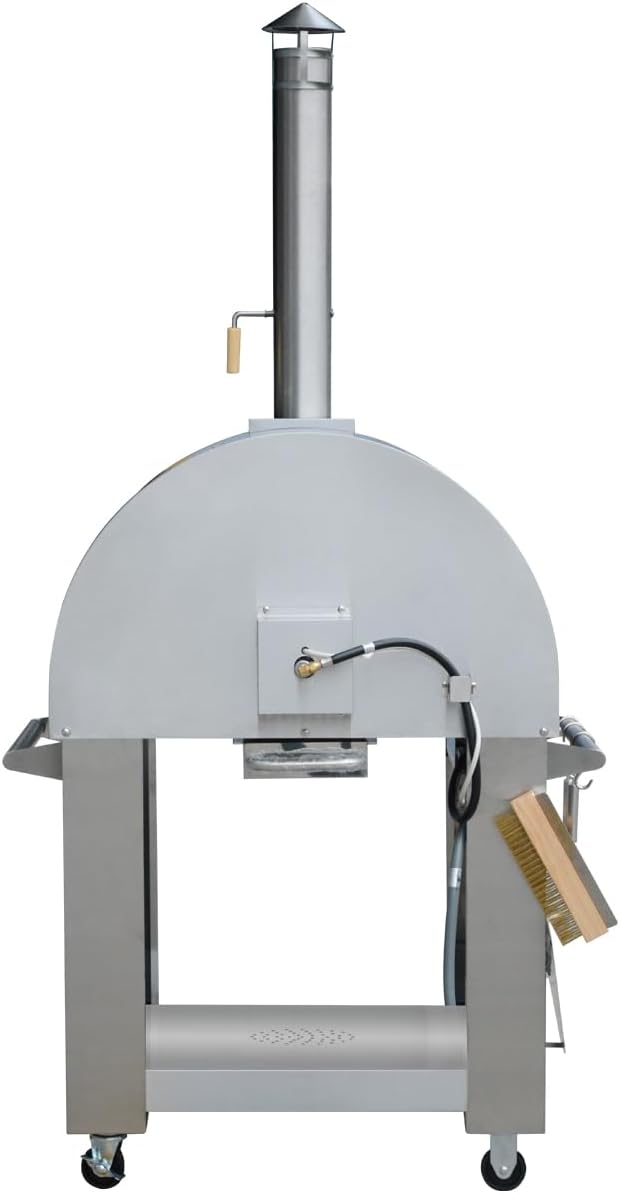 32.5 inch Wood Fired and Propane Gas Pizza Oven for Outdoor Kitchen in Stainless Steel, Large Pizza Oven for Outside, Yard and Party (Blue with Cover)