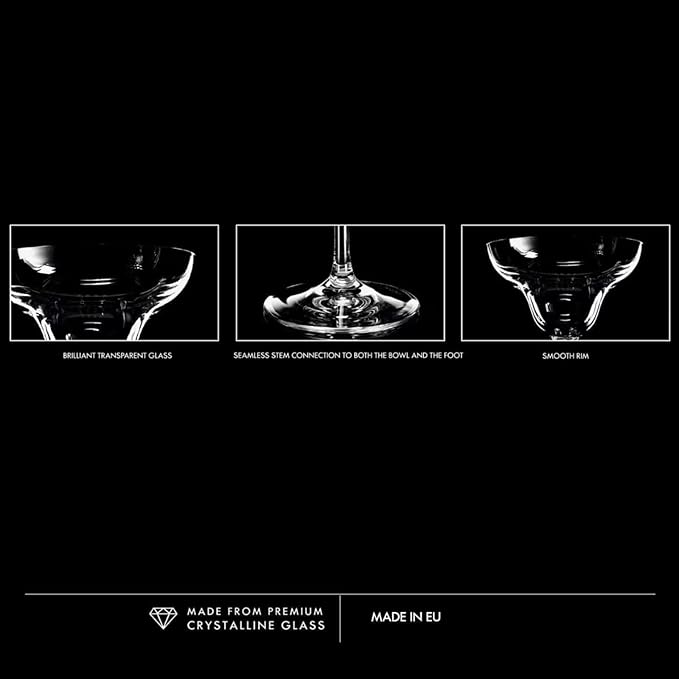 KROSNO Margarita Cocktail Glasses, Set of 6, 9.1 oz, Mixology Collection, Ideal for Cocktails, Frozen Desserts, Dishwasher Safe, Made in Europe