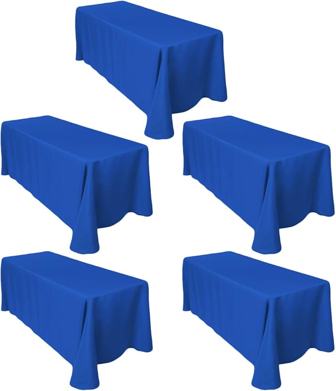 LTC LINENS 5-Pack Rectangular Tablecloths 90 in x 132 in with Rounded Corners - Royal Blue Table Cloths for 6 ft Rectangle Tables Floor Length - Polyester Fabric Cloth Table Covers for Wedding, Party