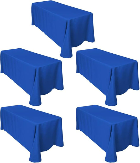 LTC LINENS 5-Pack Rectangular Tablecloths 90 in x 156 in with Rounded Corners - Royal Blue Table Covers for 8 ft Table Floor-Length Drop - Wrinkle Resistant Polyester Fabric Cloth for Wedding, Party
