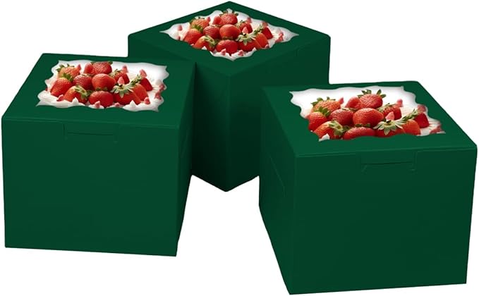 Bakepacker 36pcs 6x6x5 Inch Cake Boxes with Window - 18-Pack Green, Includes Cake Boards