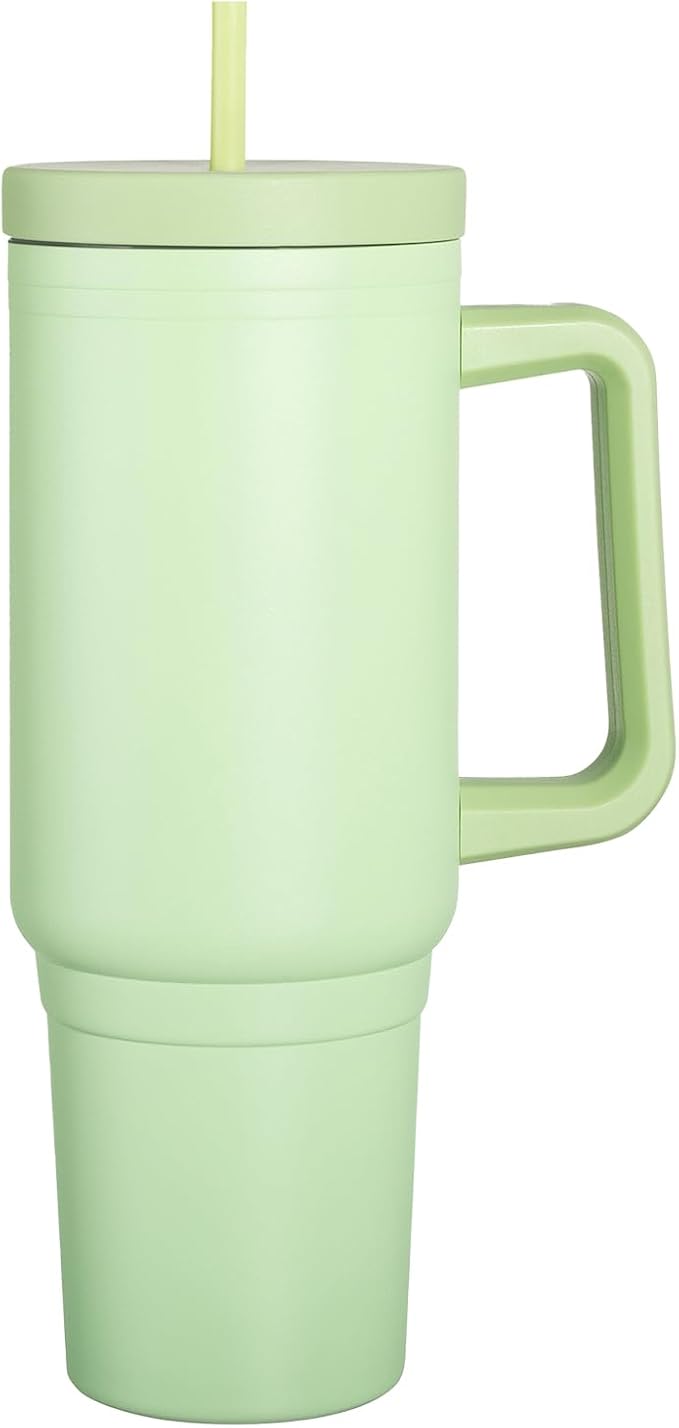 Lemon Green 40oz Insulated Tumbler with Handle, Lid & Straw - Use for Water, Tea, Coffee & More-Disabled USMC Vet Owned Small Business