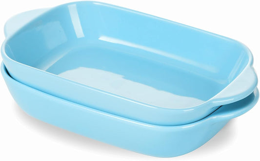 LEETOYI Ceramic Small Baking Dish, Porcelain 2-Piece Rectangular Bakeware with Double Handle, Baking Pans for Cooking and Cake Dinner 7.5"×5 (Turquoise)