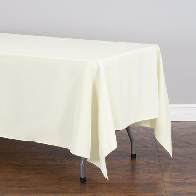 LTC LINENS 2 Pack Ivory Rectangular Tablecloths 70 x 120 Inch for 6 or 8 Feet Rectangle Banquet Tables with Half-Drop - Stain and Wrinkle Resistant Polyester Cloth Table Covers for Party, Wedding