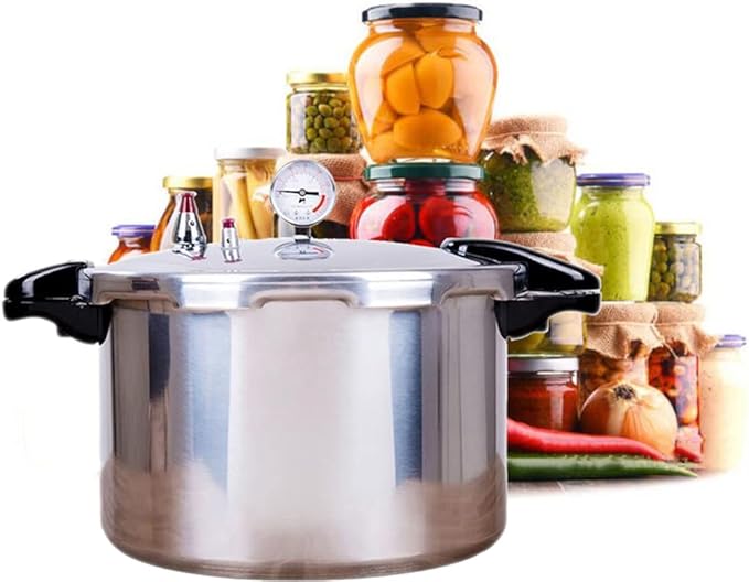 High capacity pressure cookers with cooking rack 22quart canning pressure cooker with gauge Explosion proof safety valve Extra-large size great for big canning jobs,Compatible:natural gas-open flame