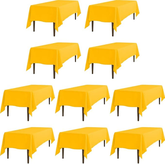 LTC LINENS 10 Pack Rectangular Tablecloths Gold 70 x 120 Inch for 6 or 8 ft Rectangle Banquet Tables with Half-Drop - Stain and Wrinkle Resistant Polyester Fabric Cloth Table Covers for Wedding, Party