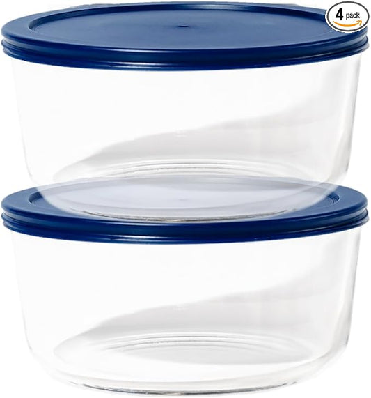 4-Piece Glass Food Storage Containers Set (2 Containers + 2 BPA-Free Lids) | 6.5-Cup, Leakproof | Microwave, Freezer, Oven & Dishwasher Safe | Ideal for Meal Prep & Pantry Organization, Blue