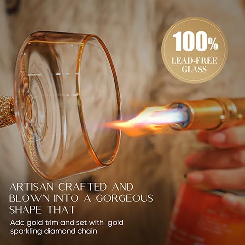 Gold Martini Glasses,Coupe Glass set of 2,Cocktail Glasses,Gold Rimmed&Rhinestones,Margarita Glass,Champagne Tower,Scocktail,Art Deco Glassware,Home Parties,9OZ.