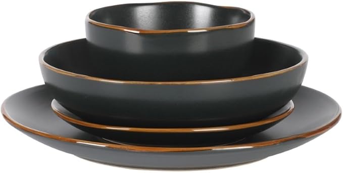 Gibson Home Hazeltine 16 Piece Plates and Bowls Dishes Stoneware Ceramic Dinnerware Set - Black