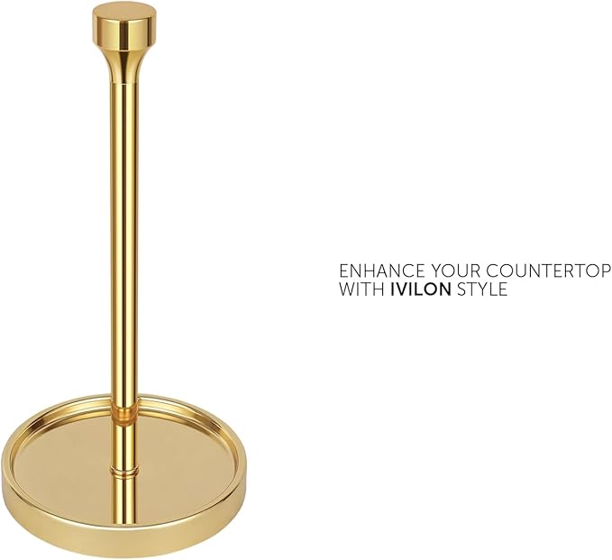 Ivilon Countertop Paper Towel Holder - Modern Bell End Minimalist Design - Color Gold Polished