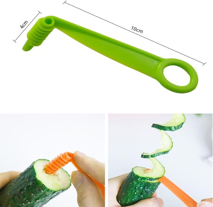 2Pcs Spiral Vegetable Slicer Set, Manual Handheld Kitchen Tool with Screw Peeler, Potato Cucumber Vegetables Spiral Knife ，Kitchen and Dining Tools Graters,Peelers and Slicers（Green）