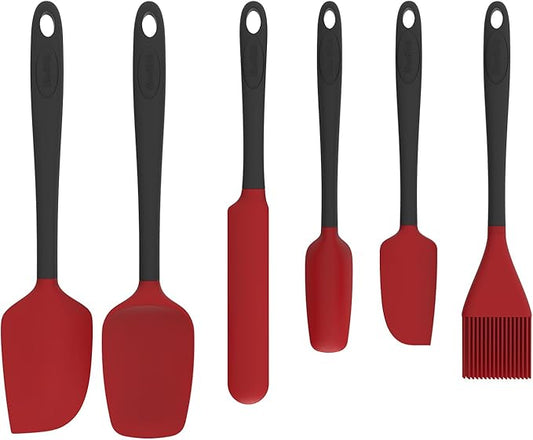 Silicone Spatula Set of 6, Food Grade, High Temperature Resistant, Dishwasher Safe, Suitable for Kitchen Baking, Cooking (Red)