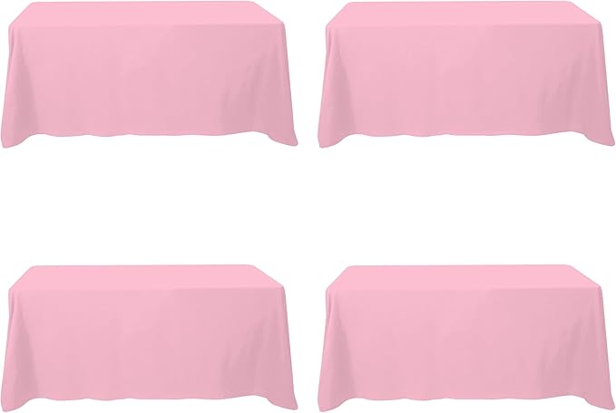 BRILLMAX 4 Pack Pink Tablecloths for 6 Foot Rectangle Tables 90 x 132 Inch - 6ft Rectangular Bulk Linen Polyester Fabric Washable Cloth Cover for Wedding Reception Banquet Birthday Party