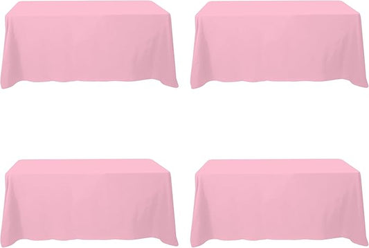 BRILLMAX 4 Pack Pink Tablecloths for 6 Foot Rectangle Tables 90 x 132 Inch - 6ft Rectangular Bulk Linen Polyester Fabric Washable Cloth Cover for Wedding Reception Banquet Birthday Party
