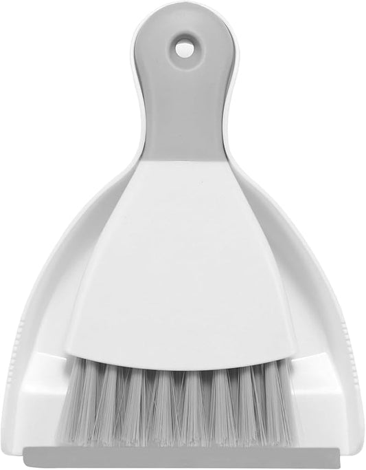 NACENA Mini Dustpan and Brush Set, Small Broom and Dustpan Set Dust Pan and Mini Hand Broom Dustpan and Broom Combo Compact for Home Table Keyboards Sofa Kitchen Pets, White & Gray