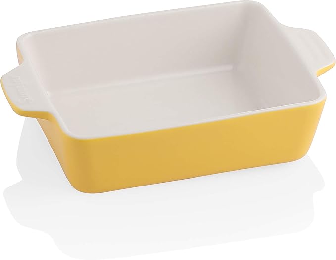 Sweejar Ceramic Baking Dish, Rectangular Small Baking Pan with Double Handles, 20 Oz for Cooking, Brownie, Kitchen, 6.5 x 4.9 x 1.8 Inches(Yellow)