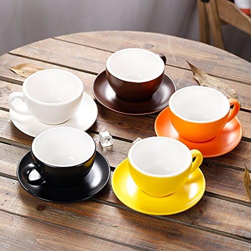 Ceramic Cup and Saucer Cappuccino Latte Art and Manual Brew Coffee (Matte Black, 8.5 oz)