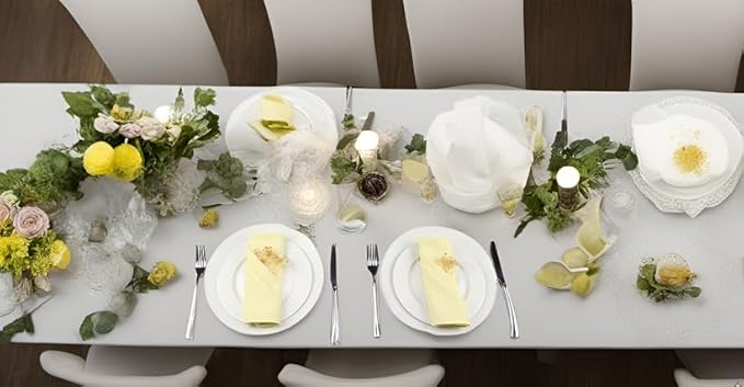 Solid Color Linen Blended Thin Dinner Cloth Napkins - Set of 12 (40 x 40 cm) - for Easter Events & Home Use (Yellow)