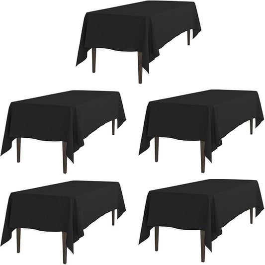 LTC LINENS 5 Pack Black Rectangular Tablecloths 60 x 126 Inches for 8 Feet Rectangle Banquet Tables with Half-Drop - Stain and Wrinkle Resistant Polyester Fabric Cloth Table Covers for Party, Wedding
