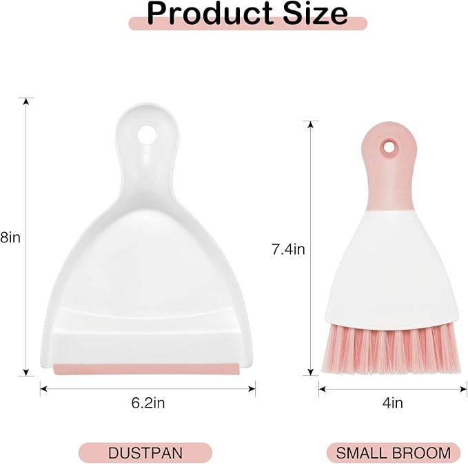 NACENA Mini Dustpan and Brush Set, Small Broom and Dustpan Set Dust Pan and Mini Hand Broom Dustpan and Broom Combo Compact for Home Table Keyboards Sofa Kitchen Pets, Pink