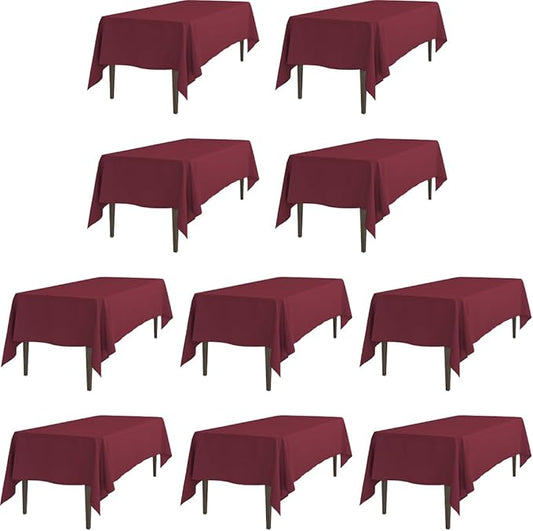 LTC LINENS 10 Pack Rectangular Tablecloths Burgundy 70 x 120 Inch for 6 or 8 ft Rectangle Banquet Tables with Half-Drop-Stain and Wrinkle Resistant Polyester Cloth Table Covers for Wedding, Party