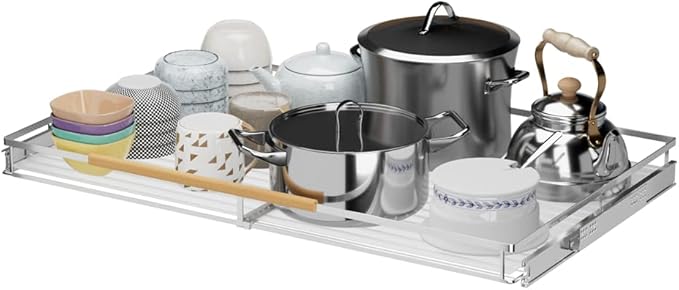 Large Pull Out Kitchen Cabinet Organizer, 22.7''-39.8''W x 22''D, Heavy Duty Slide Out Pantry Shelves Sliding Drawer Storage for Kitchen, Under Sink, Bathroom, Wardrobe, Steel Metal