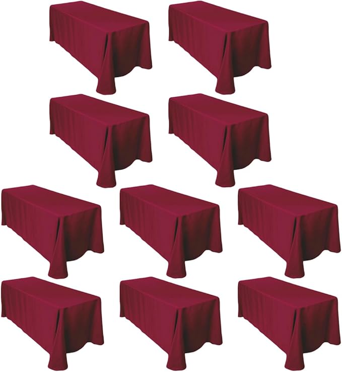 LTC LINENS 10-Pack Rectangular Tablecloths 90 in x 132 in with Rounded Corners - Burgundy Table Cloths for 6 ft Rectangle Tables Floor Length - Polyester Fabric Cloth Table Covers for Wedding, Party