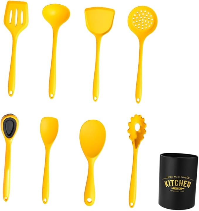 Silicone Kitchenware Non-stick Cooking Utensils with Storage Bucket Heat Resistant Kitchen Tools for Frying Braising Stirring Dishwasher Safe Cooking Supply