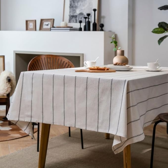 ArtBud Cotton Linen Table Cloths Boho Farmhouse Heavy Fabric Table Cover Burlap Striped Washable Table Top for Parties Coffee Kitchen Picnic Square, 55"×55"(4-6 Seats)