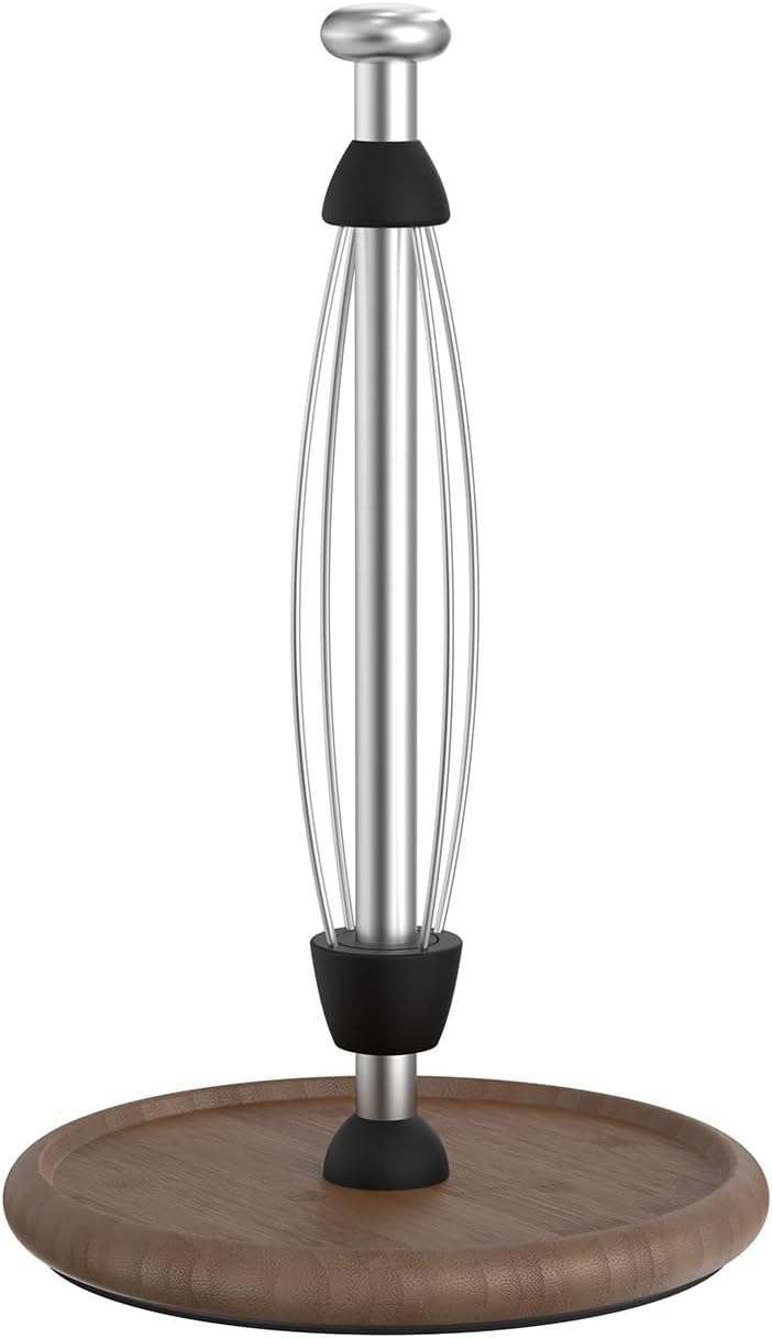 VEHHE Wooden Paper Towel Holder Countertop with Weighted Base, One-Handed Tear Paper Towel Holder Stand with Damping Function and EVA Non-Slip Pad, for Kitchen Bathroom Farmhouse