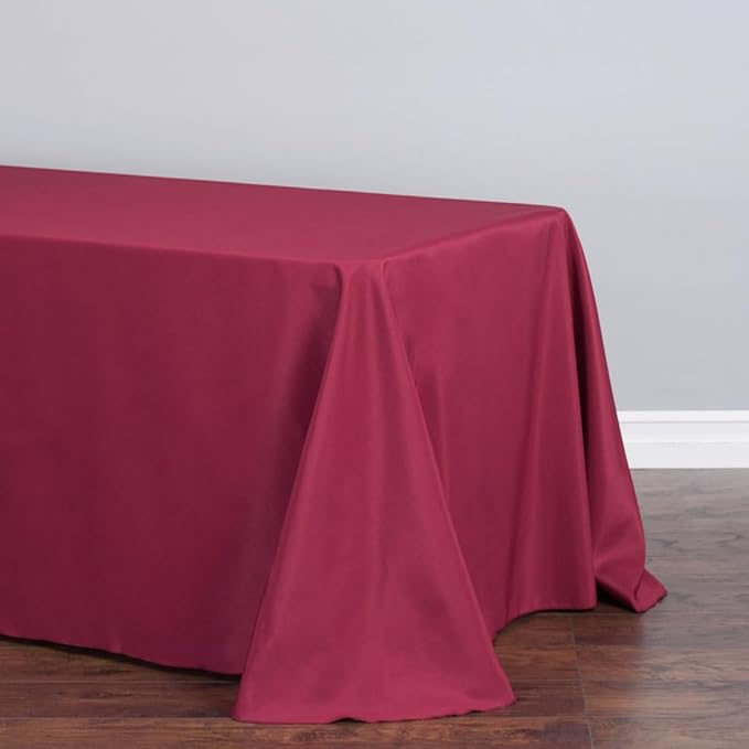 LTC LINENS 2-Pack Rectangular Tablecloths 90 In x 156 In with Rounded Corners - Burgundy Table Covers for 8 ft Table with Floor-Length Drop -Wrinkle Resistant Polyester Fabric Cloth for Wedding, Party