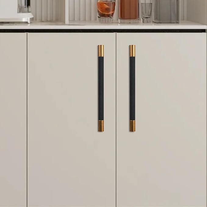 10 Pack 6-1/4 inch(160mm) Black and Antique Brass Kitchen Cabinet Handles Knurled Cabinet Pulls Black Drawer Pulls