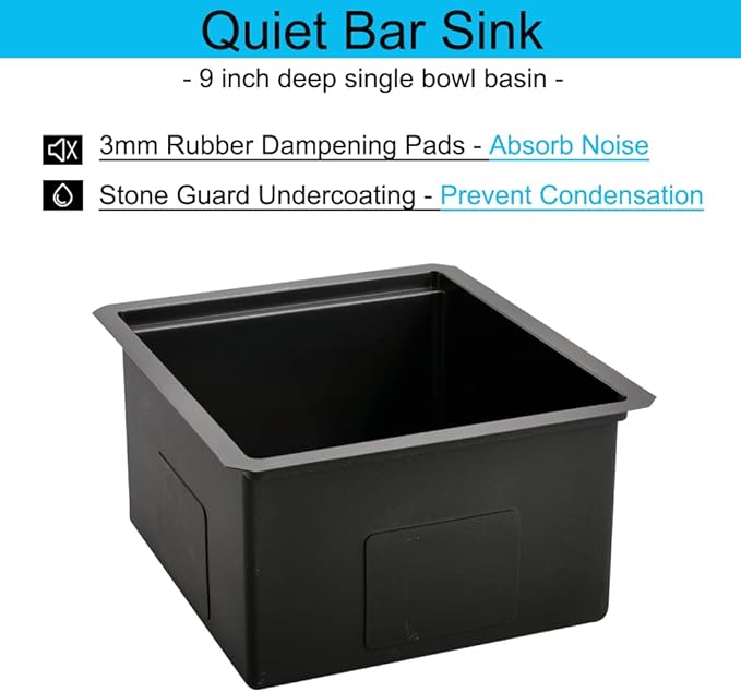 Black Undermount Bar Sink, 15 x 17 Inch Black Stainless Steel Undermount Kitchen Sink Single Bowl 16 Gauge Wet Bar Prep Basin