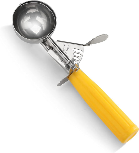 New Star Foodservice 537713 Commercial-Grade Thumb Press Food Disher/Ice Cream Scoop, 18/8 Stainless Steel, 2 oz, Size 20, Orange