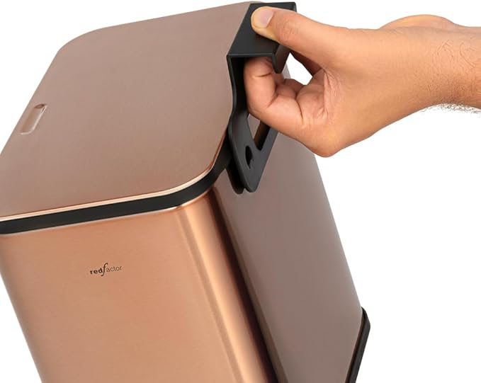 RedFactor Stainless Steel Hanging Trash Can with Lid and Inner Bucket – Slim 1.3 Gallon Odor-Free Compost Bin for Kitchen Cabinet, Countertop, Under Sink, or Bathroom (Copper)