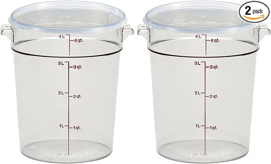 Cambro Food Storage Container with Lid (2 Pack) - Round Series - 4 QT (Quart) - Commercial Grade for Food Prep (Clear)