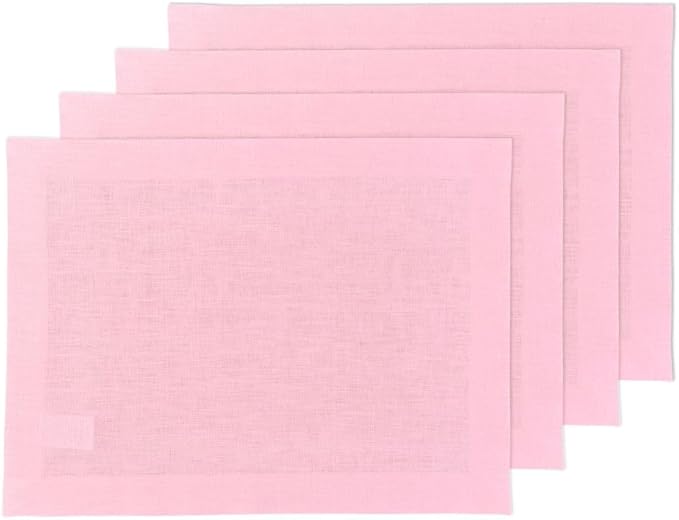 Solino Home Linen Placemats Set of 4 - Pink Lemonade Placemats 14 x 19 Inch - 100% Pure Linen Table Place Mats - Fete