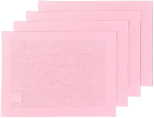 Solino Home Linen Placemats Set of 4 - Pink Lemonade Placemats 14 x 19 Inch - 100% Pure Linen Table Place Mats - Fete