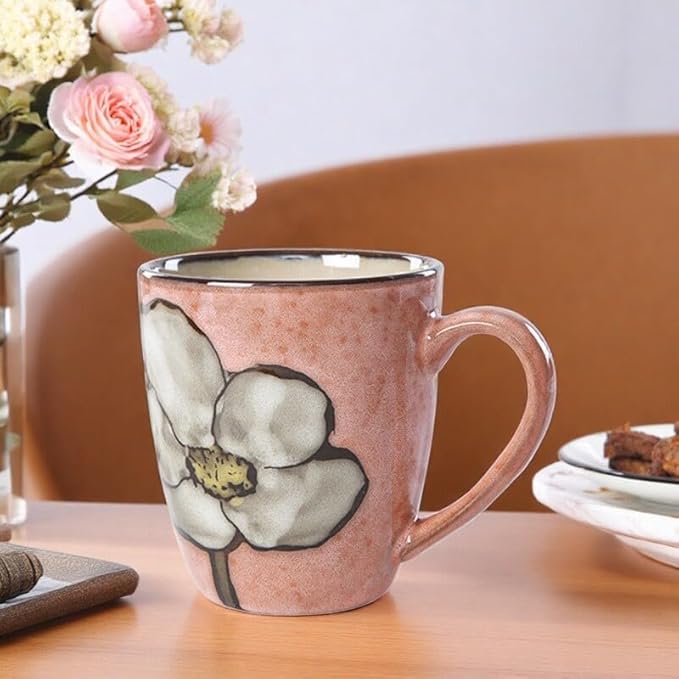 (Coffee mugs set of 4 + 4 Spoons) Hand-painted vintage style,Ceramics 12oz Cappuccino Mug,Tea mugs,Coffee cups,Microwave and Dishwasher Safe, Perfect For Espresso, Latte - Porcelain Mugs for cafe