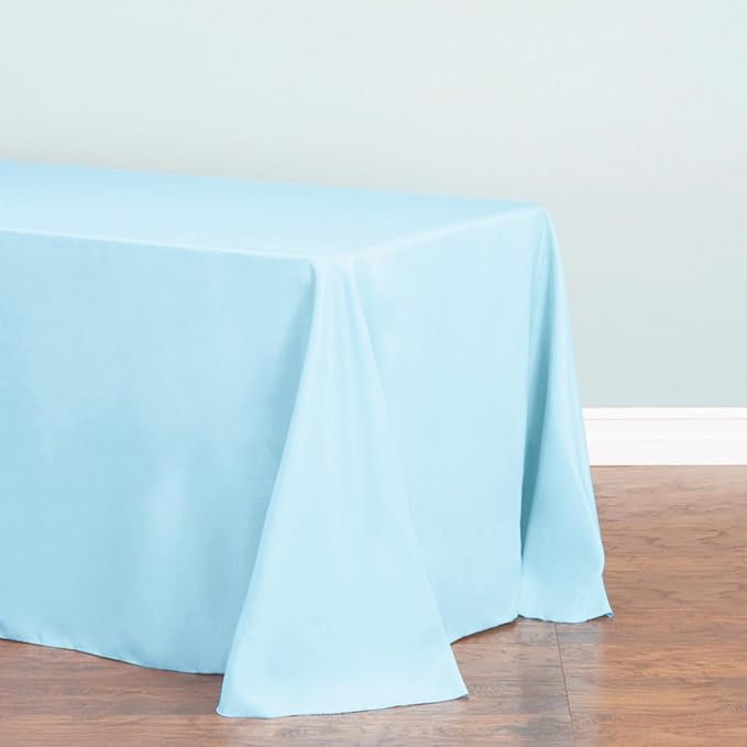 LTC LINENS Bulk 10-Pack Baby Blue Rectangular Tablecloths 90 In x 156 In with Rounded Corners - Table Covers for 8 ft Table with Floor-Length Drop -Wrinkle Resistant Polyester Fabric Cloth for Wedding