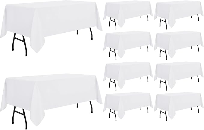 sancua 10 Pack White Tablecloth 60 x 84 Inch, Rectangle Table Cloth for 4ft Tables - Stain and Wrinkle Resistant Washable Polyester Table Cover for Dining Wedding Banquet Party Buffet Restaurant