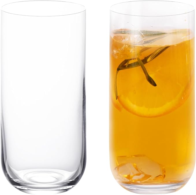 KAMMAK Drinking Glasses Set of 2, 17oz Crystal Water Glasses,Tall Glass Cups, Highball Glass for Cocktail, Juice, Mojito, Iced Tea, Collins Glasses, Kitchen and Bar Glassware Gifts