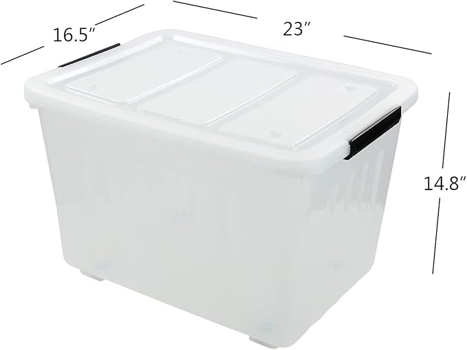 Bringer 70 Qt Latching Plastic Storage Containers with Lids, Clear Large Storage Box with Wheels