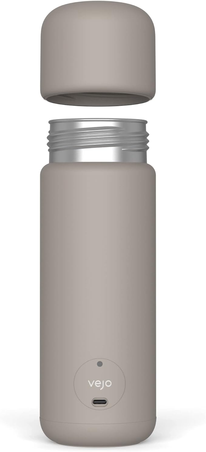 Vejo Portable Travel Blender for Protein Shakes & Powders | 12oz Rechargeable Personal Mixer Bottle | Stainless Steel Interior | Fits Car Cup Holders | Dishwasher Safe | Gym, School, Outdoors | Grey